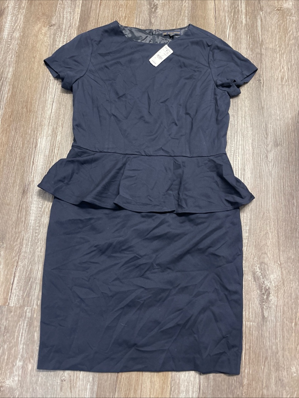 Brooks Brothers 346 Womens 14 Dark Blue Peplum Midi Dress Office Work Business